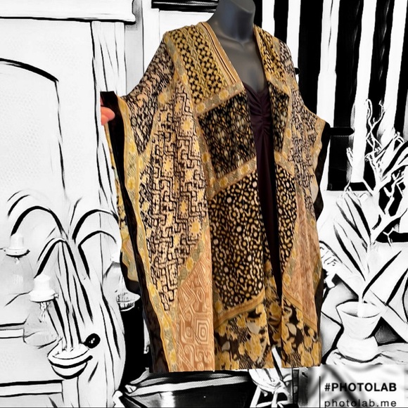 Free People Tops - Free People Burnt Out Yellow and Black mixed Sheer and Velvet Patchwork Kimono